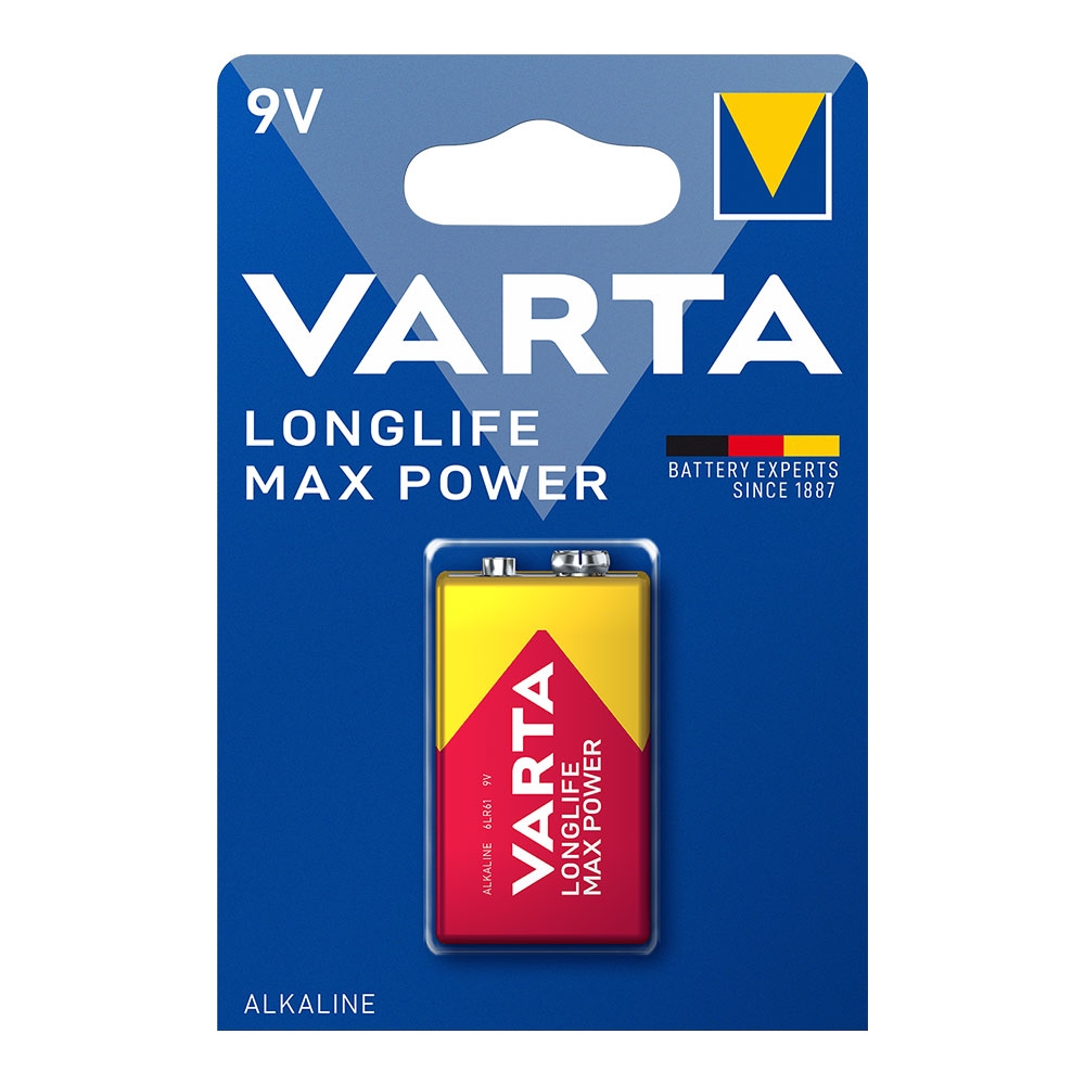 PILA VARTA LONG LIFE MAX POWER 9V - 6LR61 (BLISTER 1 unid.) 26,5x17,5x48,5mm - Ítem