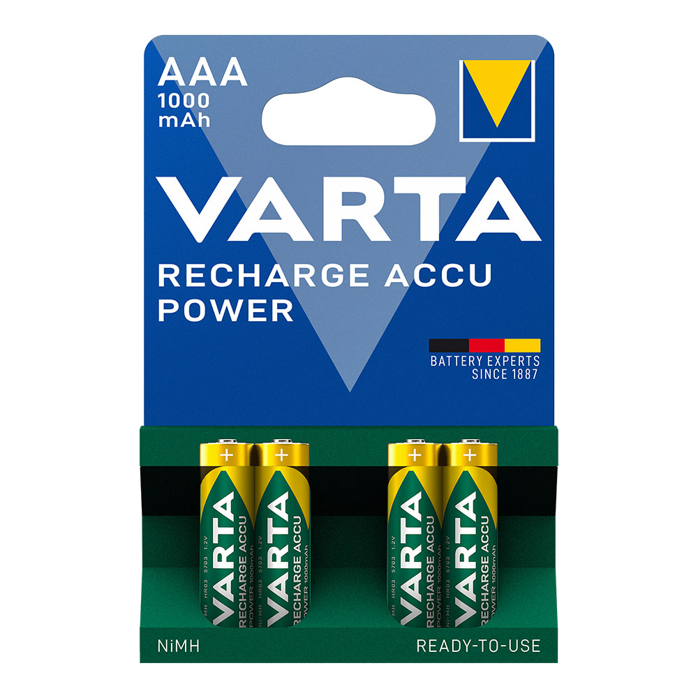 PILA VARTA RECARGABLE ACCU POWER AAA - LR03 1000mA (BLISTER 4 unid.) Ø10,5x44,5mm - Ítem