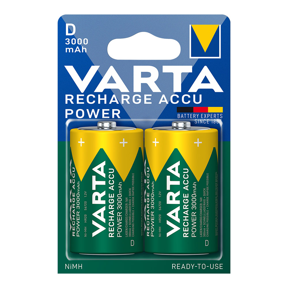 PILA VARTA RECARGABLE ACCU POWER D - LR20 3000mA (BLISTER 2 unid.) Ø34,2x61,5mm - Ítem