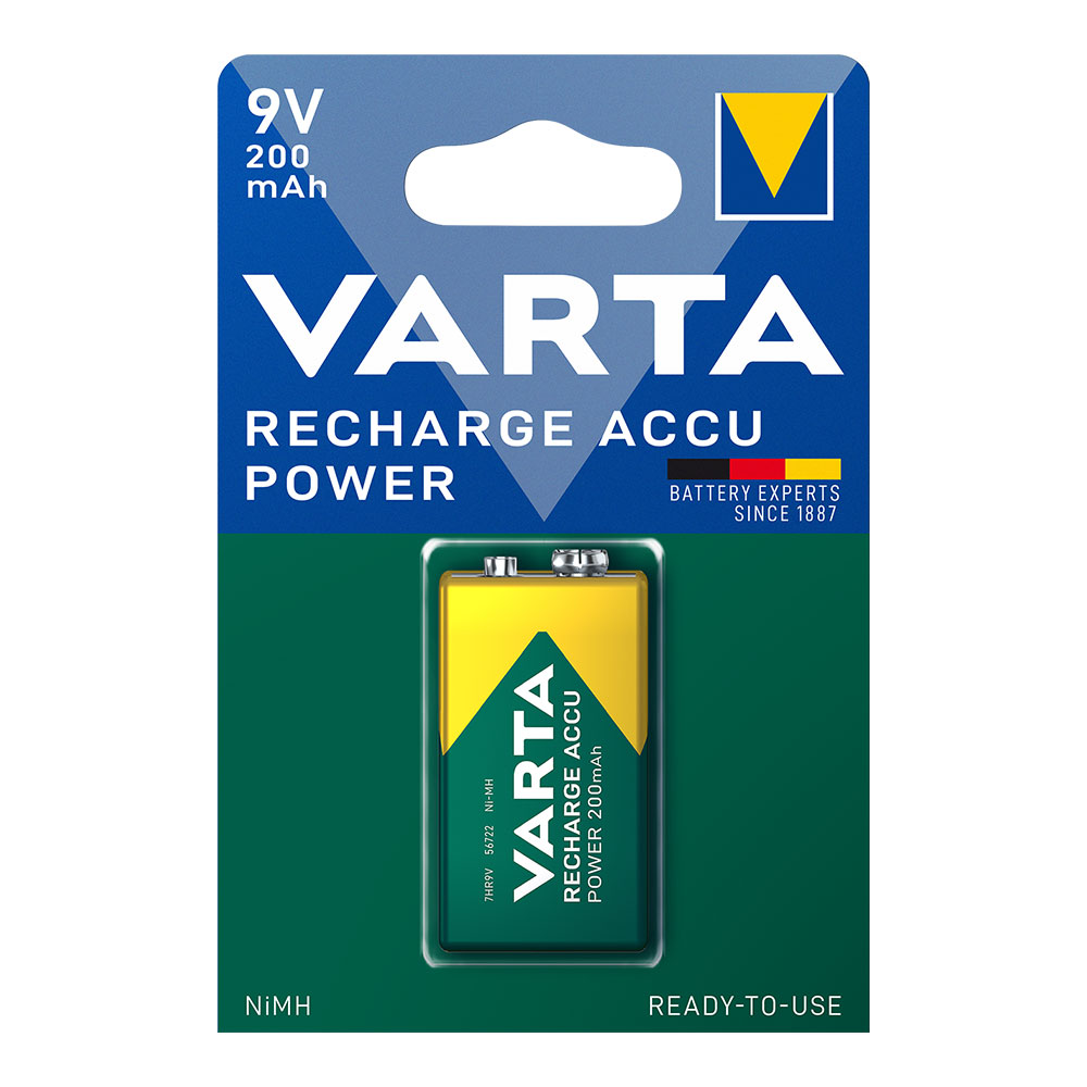 PILA VARTA RECARGABLE ACCU POWER 9V - 6LR61 200mA (BLISTER 1 unid.) 26,5x17,5x48,5mm - Ítem