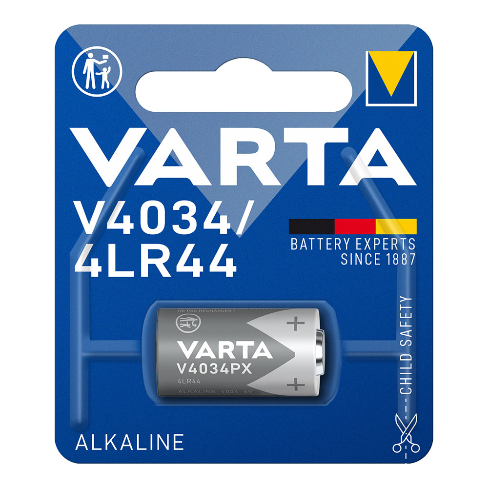 PILA VARTA ALKALINA V4034PX / 4LR44 6V (BLISTER 1 unid.) Ø13x25,2mm