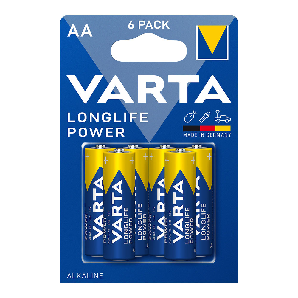 PILA ALKALINA LONGLIFE POWER AA - LR06 VARTA (BLISTER 6 unid.) Ø14,5x50,5mm