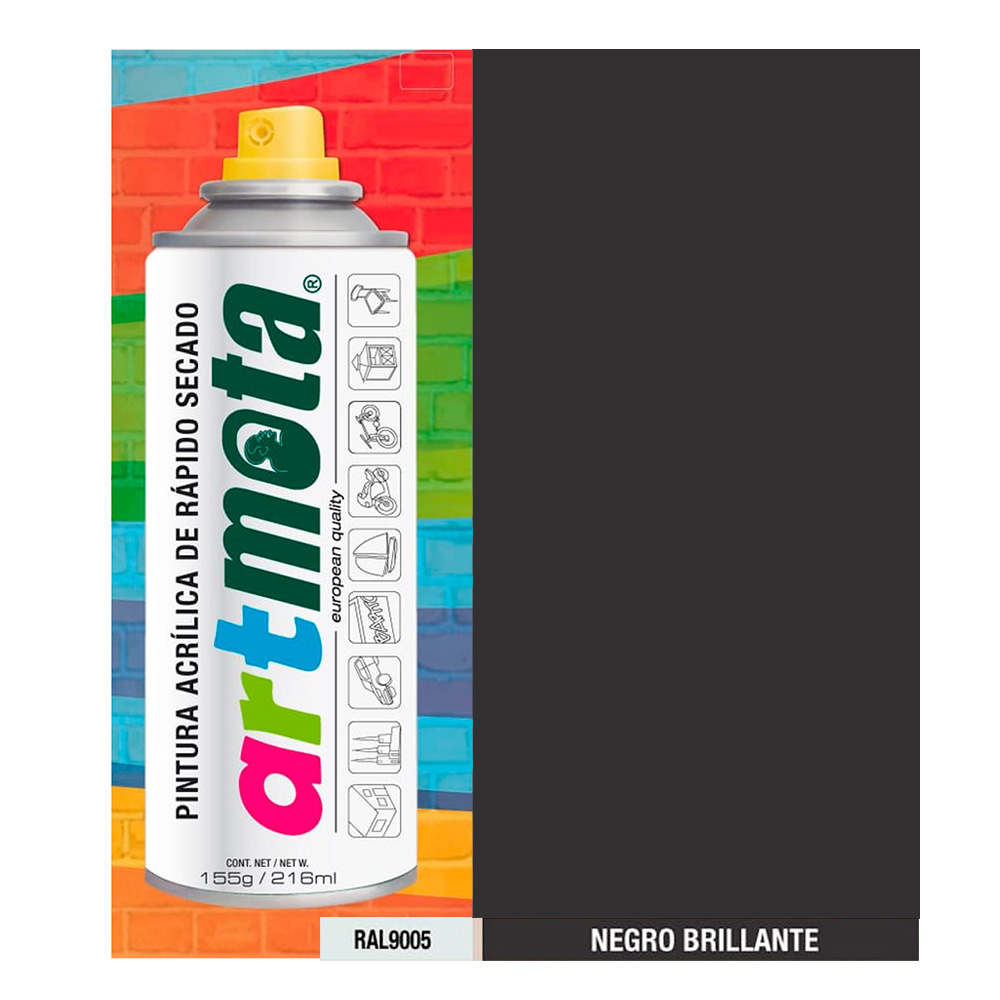 SPRAY NEGRO BRILLANTE RAL9005 216ml LA01 MOTA