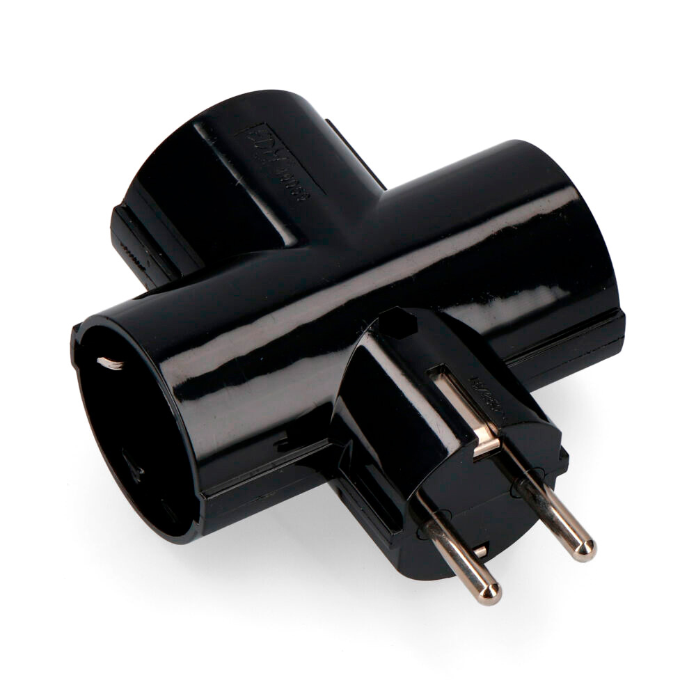 CLAVIJA TRIPLE NEGRA CON BAQUELITA T/TL 16A 250V (RETRACTILADA) EDM - Ítem
