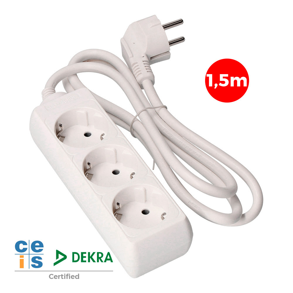 BASE MULTIPLE 3 TOMAS T/TL 10/16A SCHUKO 1,5m. 3x1,5mm EDM - Ítem