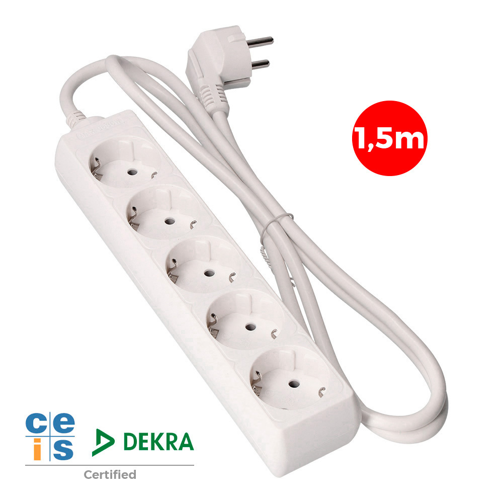 BASE MULTIPLE 5 TOMAS T/TL 10/16A SCHUKO 1,5m. 3x1,5mm EDM - Ítem