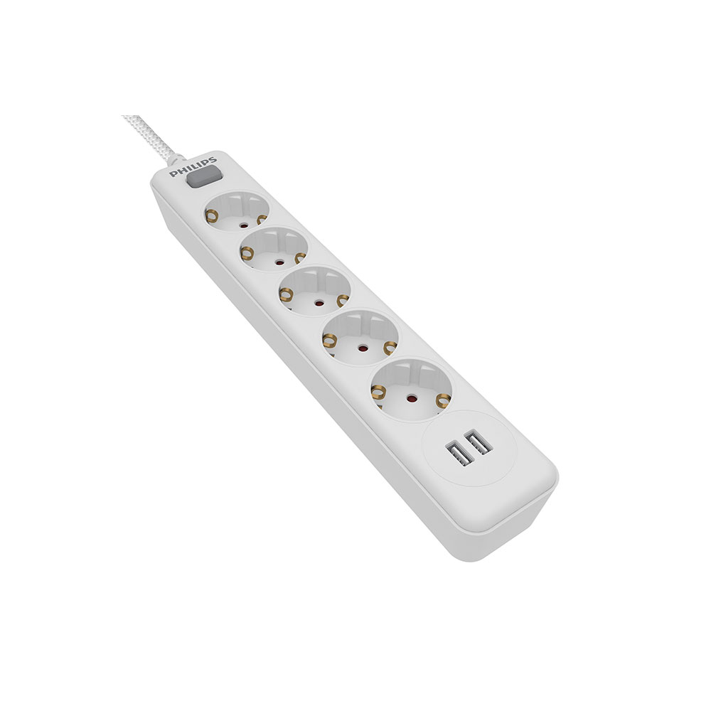 REGLETA 5 TOMAS + 2 PUERTOS USB DE 2,4A SPN3052WA/10 PHILIPS