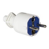 CLAVIJA 2P+T, 16A 250V PVC COLOR BLANCO. SUJETACABLES ABATIBLE SOLERA 706CB