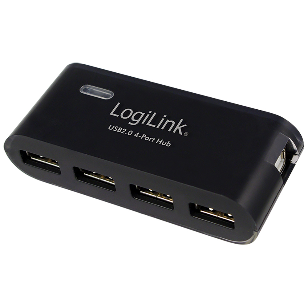 HUB USB 2.0 DE 4 PUERTOS, NEGRO - CON ALIMENTADOR Y CABLE USB LOGILINK