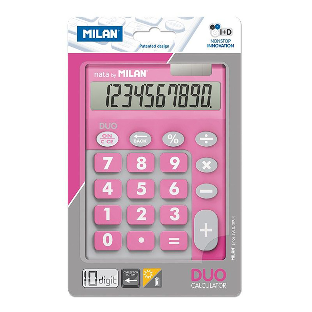 BLISTER CALCULADORA DUO 10 DIGITOS ROSA TECLAS GRANDES MILAN