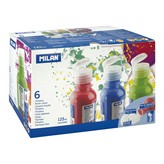 CAJA CON 6 BOTELLAS DE 125ml DE TÉMPERA COLORES SURTIDOS MILAN