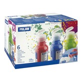 CAJA CON 6 BOTELLAS DE 125ml DE TÉMPERA COLORES SURTIDOS MILAN