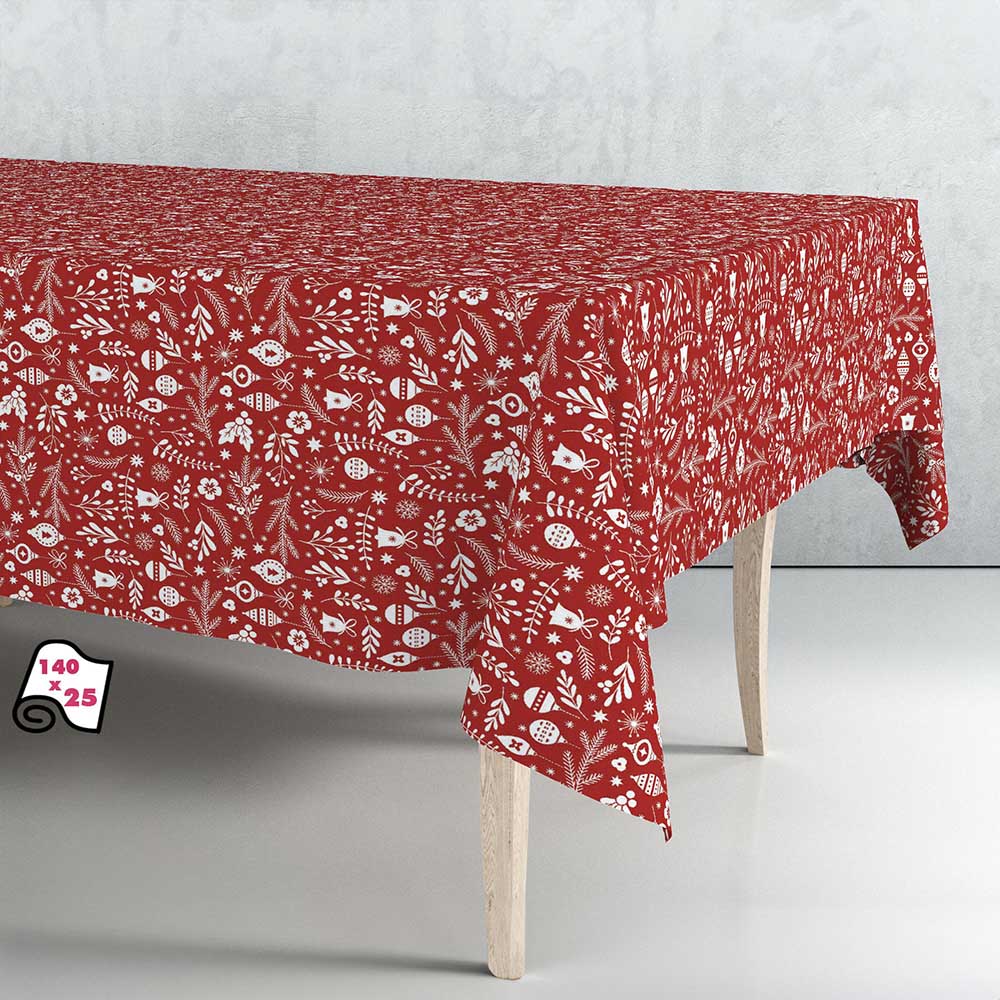 ROLLO DE HULE MANTEL NAVIDAD ROJO NORDIC 140cm x 25m EXMA