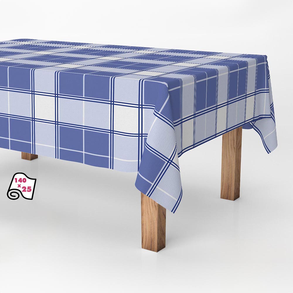 ROLLO DE MANTEL ANTIMANCHAS CUADROS AZUL CLÁSICO 140cm x 25m EXMA - Ítem