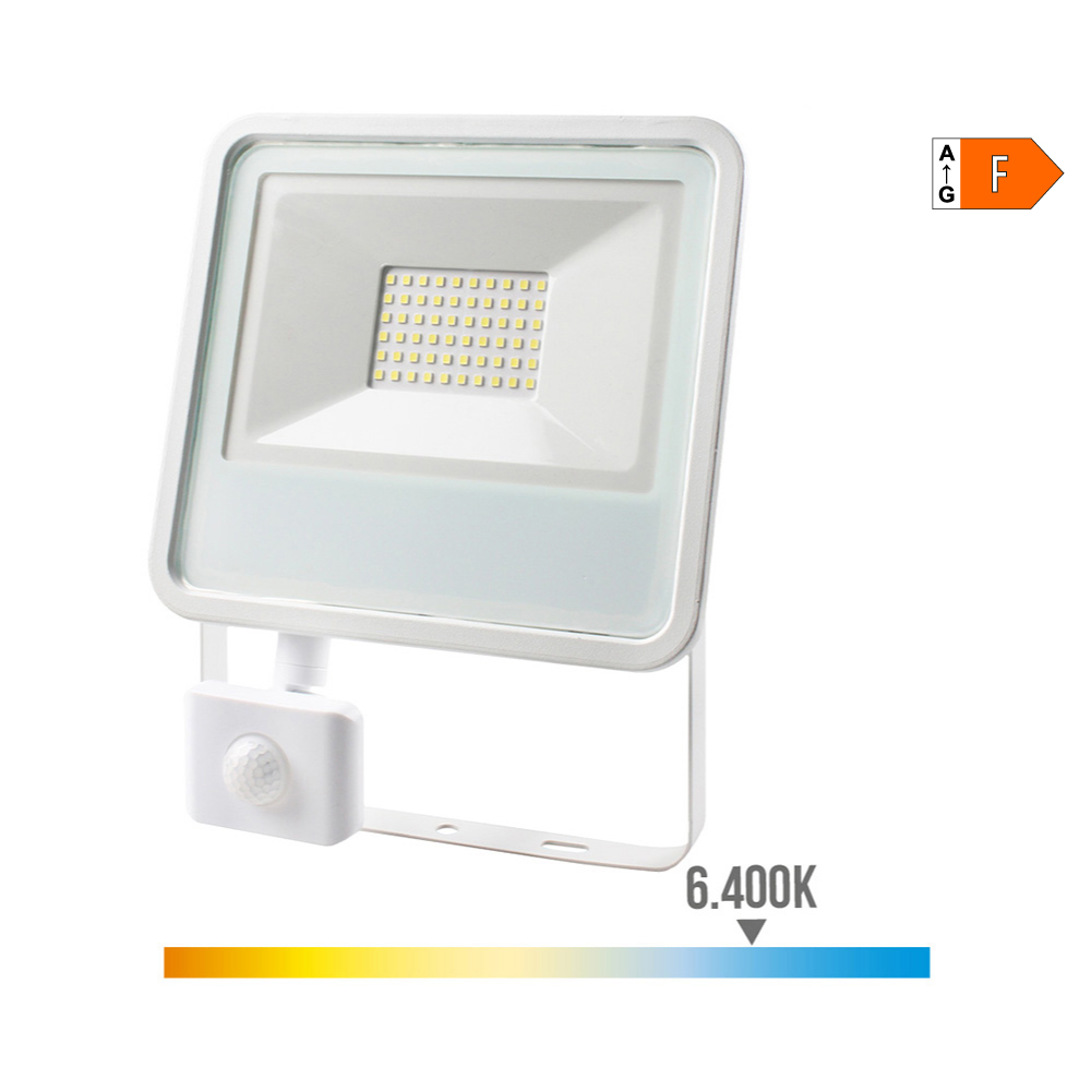 FOCO PROYECTOR LED 50W 4000lm 6400K LUZ FRIA CON SENSOR DE PRESENCIA 23,8x4,5x19,2cm EDM