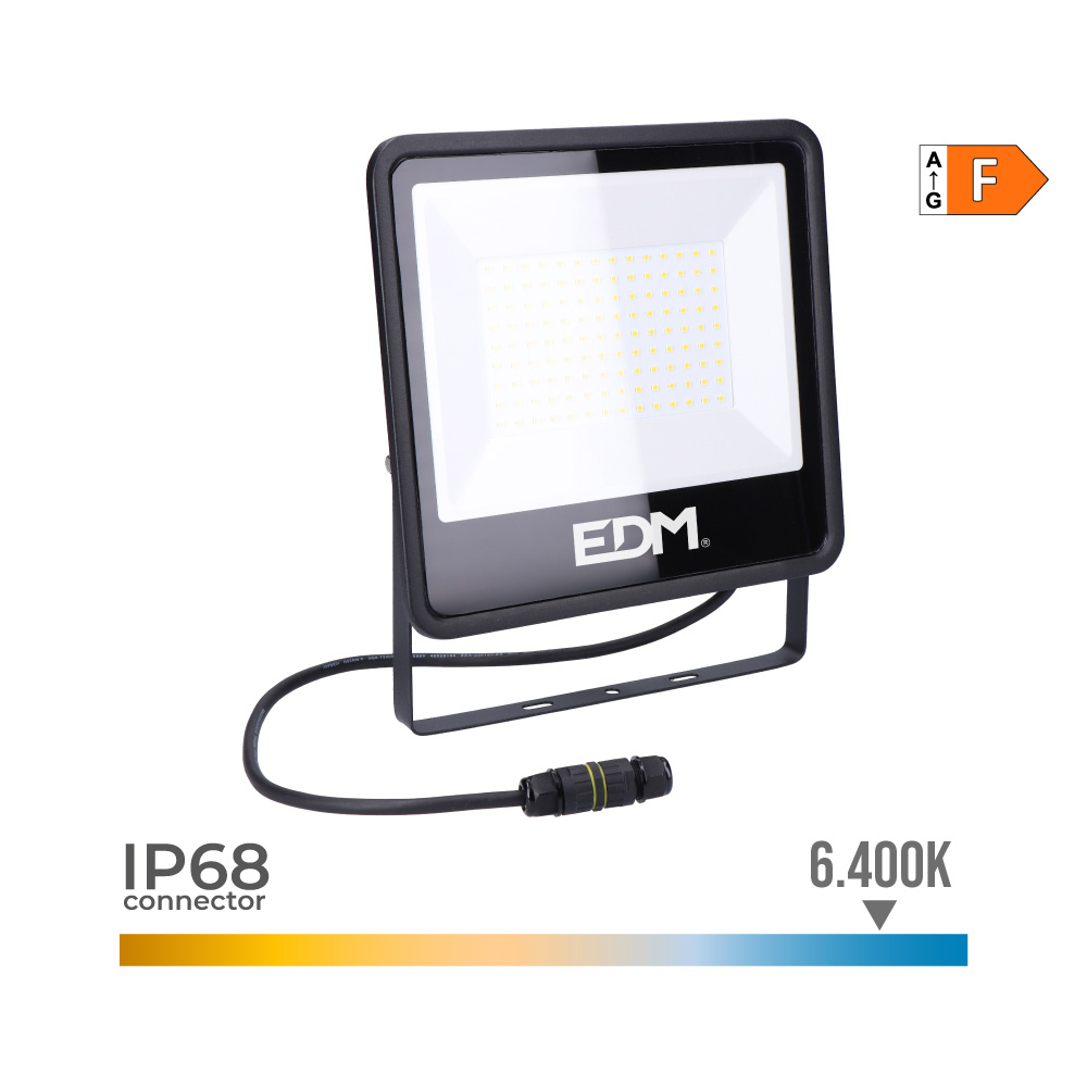 FOCO PROYECTOR LED 100W 8200lm 6400K LUZ FRIA BLACK SERIES 24,6x22,8x2,9cm EDM