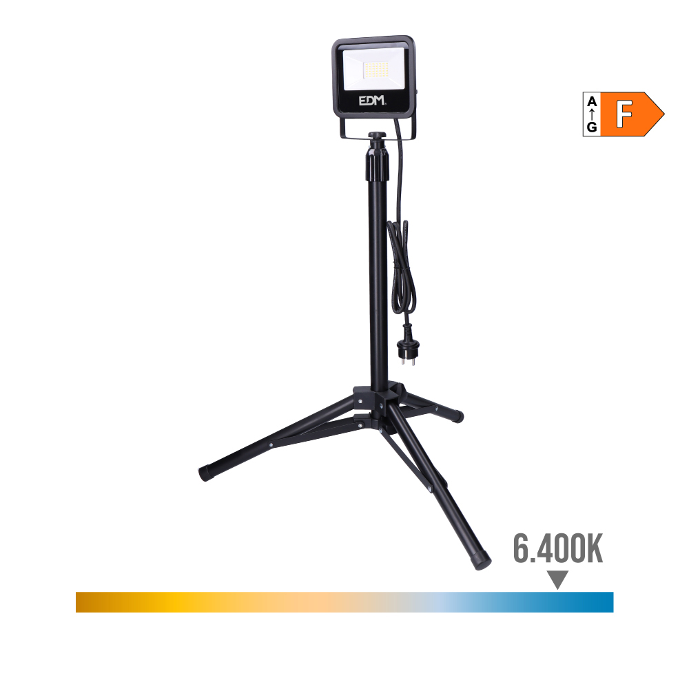 FOCO PROYECTOR LED CON TRIPODE 30W 2370lm 6400K LUZ FRIA BLACK SERIES EDM - Ítem