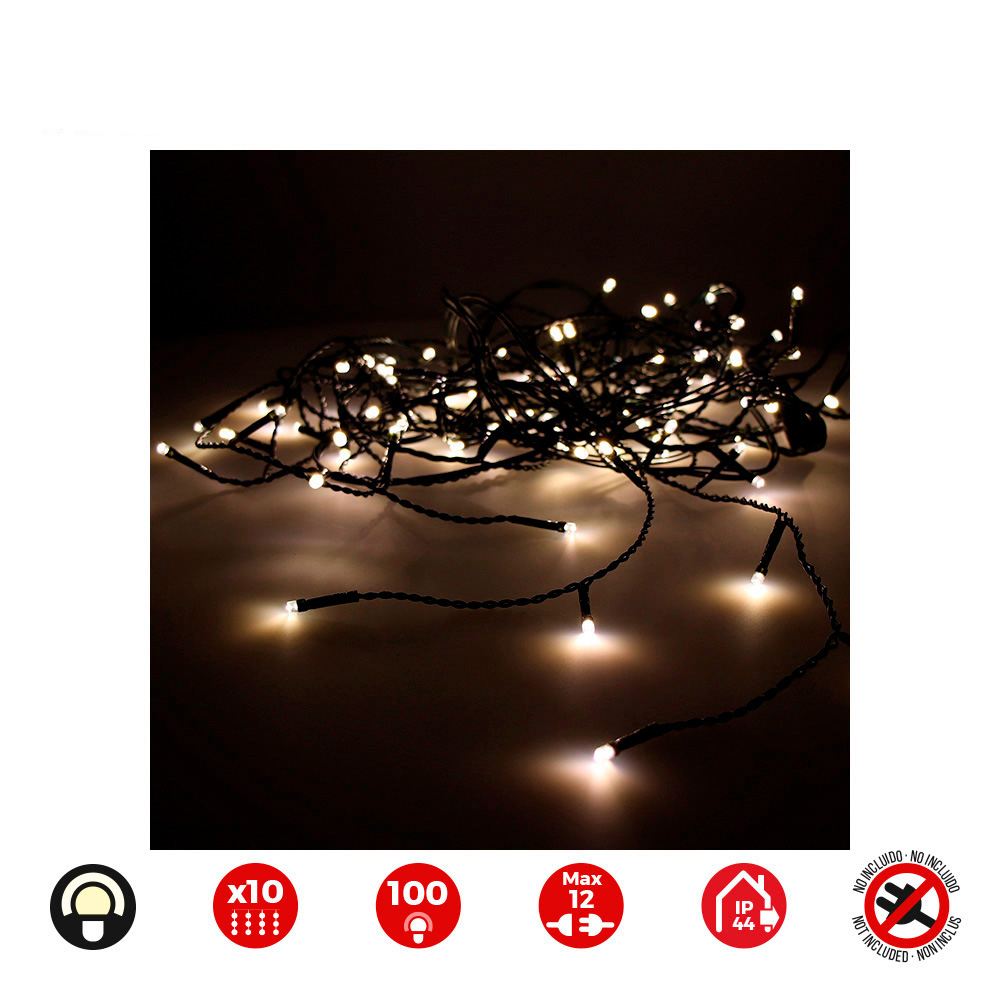 CORTINA EASY-CONNECT 2x1m 10 TIRAS 100 LEDS BLANCO CALIDO 30V (INTERIOR-EXTERIOR) EDM TOTAL 1,8W - Ítem