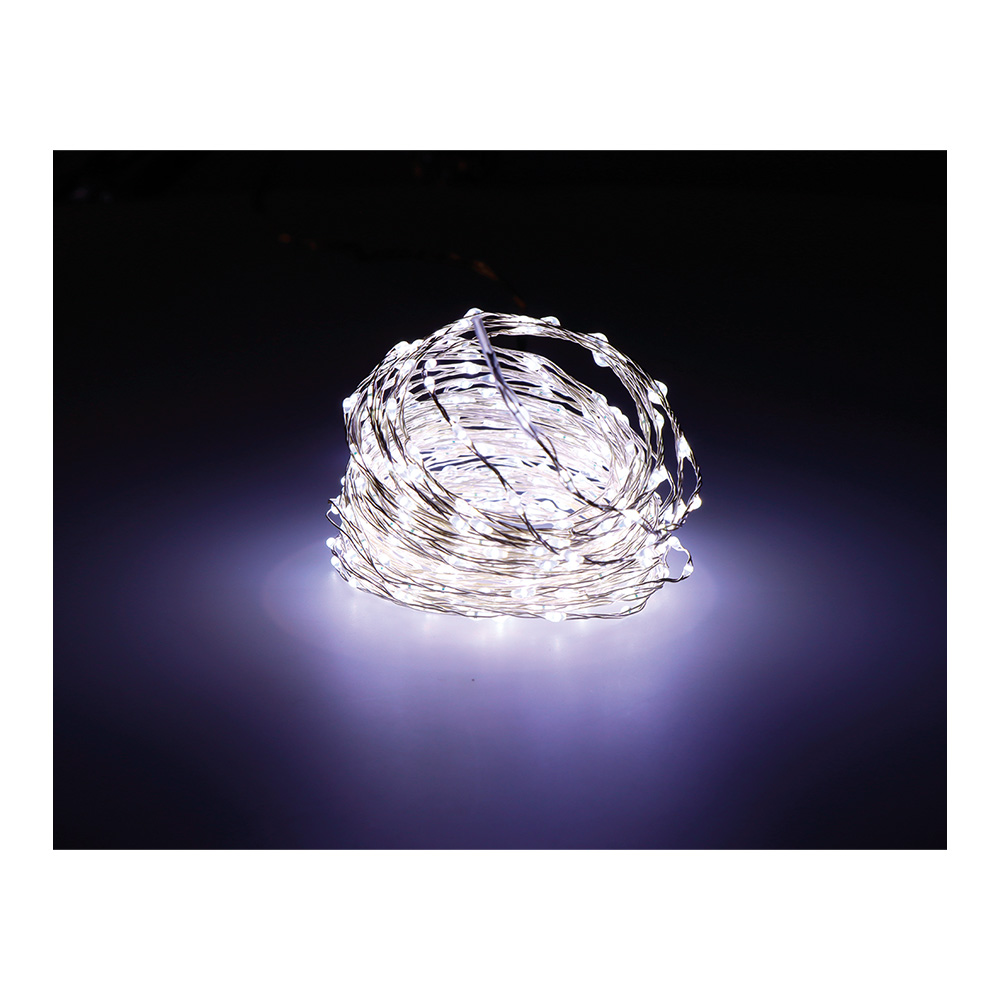 GUIRNALDA MICRO LED EXTRA DENSE LUZ FRIA PARPADEANTE 14m 567 LEDS CABLE PLATA