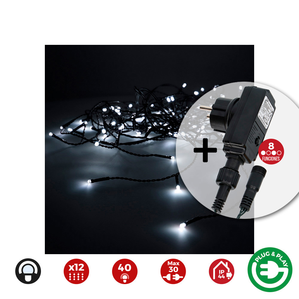 CORTINA ICICLE CON PROGRAMADOR EASY-CONNECT 2x0,5m 12 TIRAS 40 LEDS BLANCO FRIO EDM - Ítem