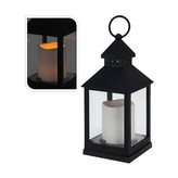 FAROL CON VELA DE LED NEGRO 10.5x10.5x23cm