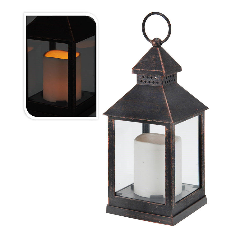 FAROL CON VELA DE LED 10.5x10.5x23cm BRONCE