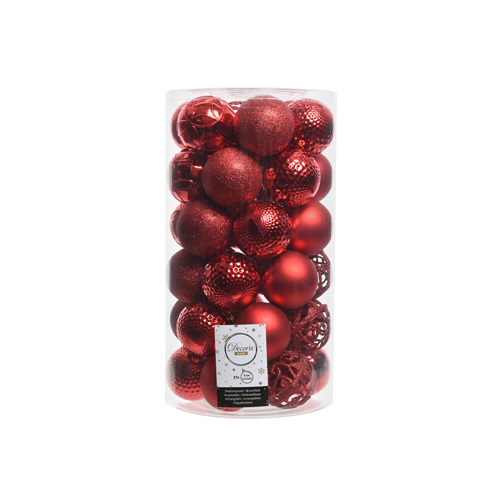 TUBO CON 37 BOLA ROJAS DECORATIVAS PARA ARBOL DE NAVIDAD Ø6cm