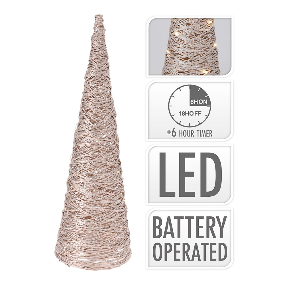 ARBOL EN FORMA DE CONO CON 20 LEDS 40cm DORADO - Ítem