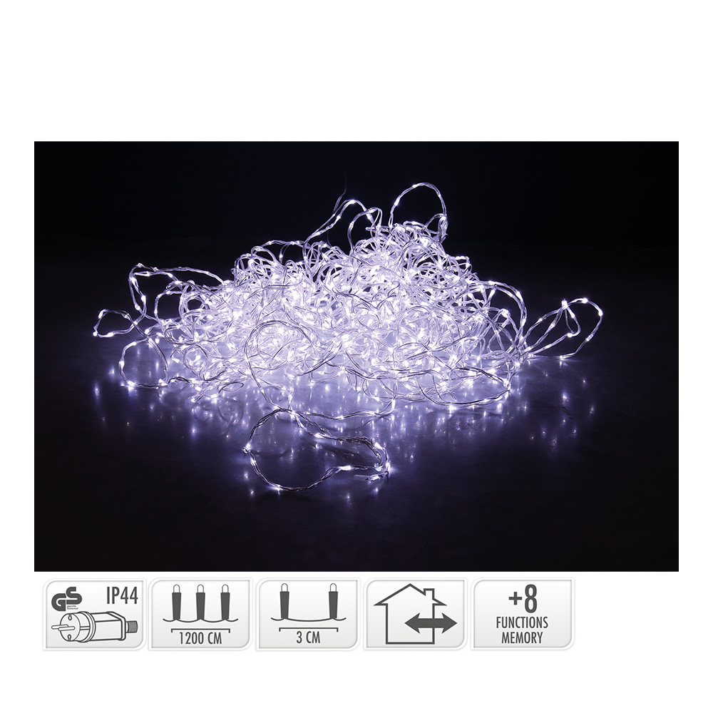 GUIRNALDA SOFT WIRE 400 LEDS 3m BLANCO FRIO 8 FUNCIONES 15m