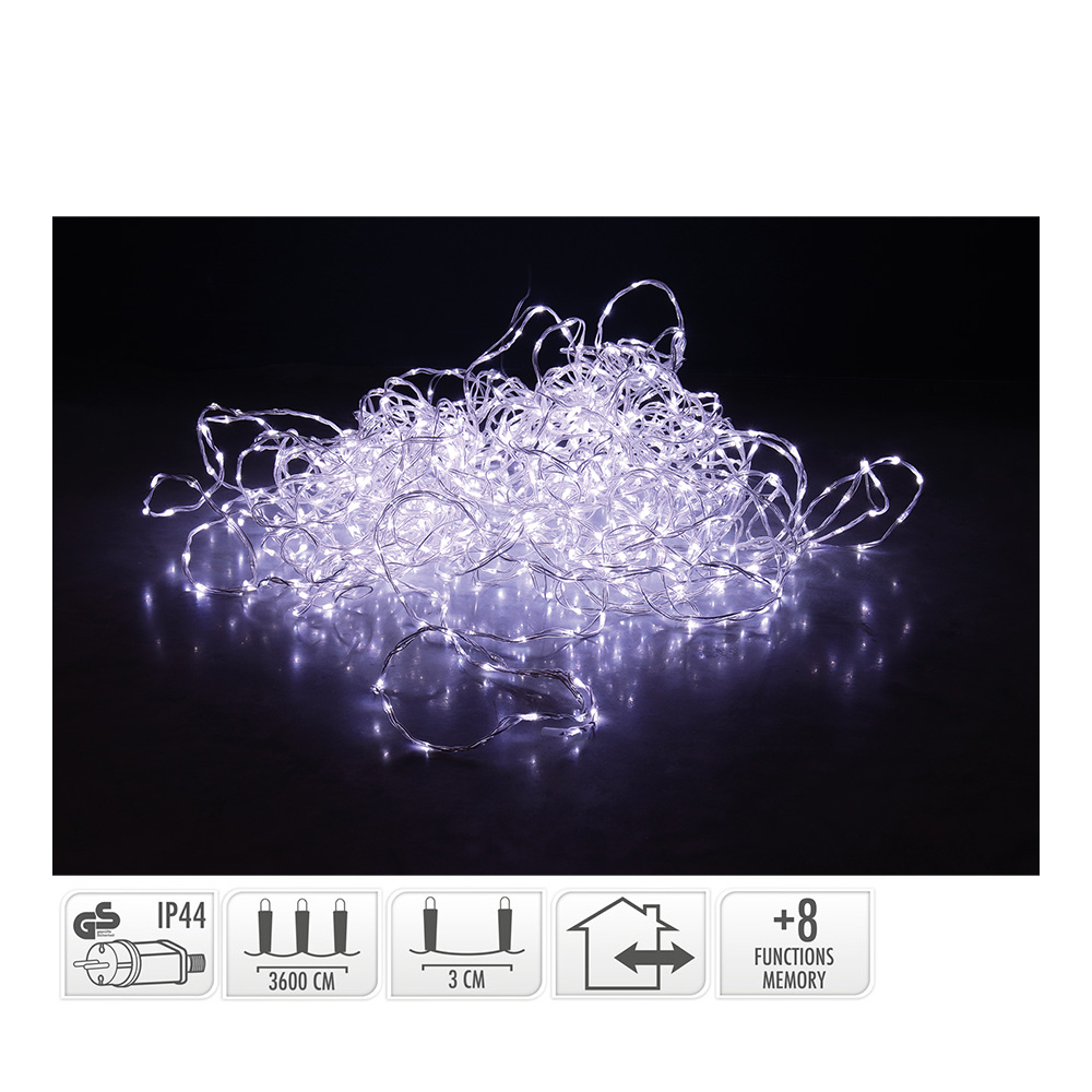 GUIRNALDA SOFT WIRE 1200 LEDS BLANCO FRIO 8 FUNCIONES 39m - Ítem