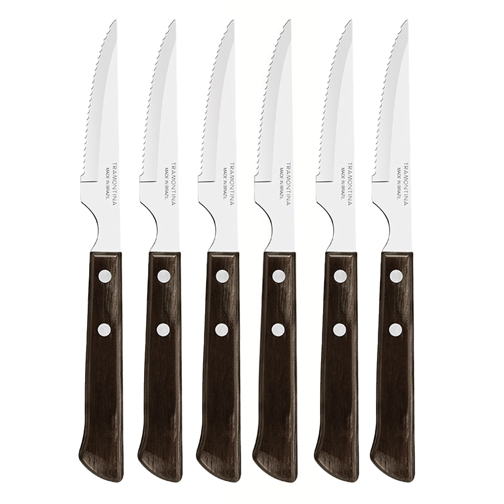 JUEGO DE CUCHILLOS DE ASADO 6 PIEZAS POLYWOOD CASTAÑO 10,16cm TRAMONTINA