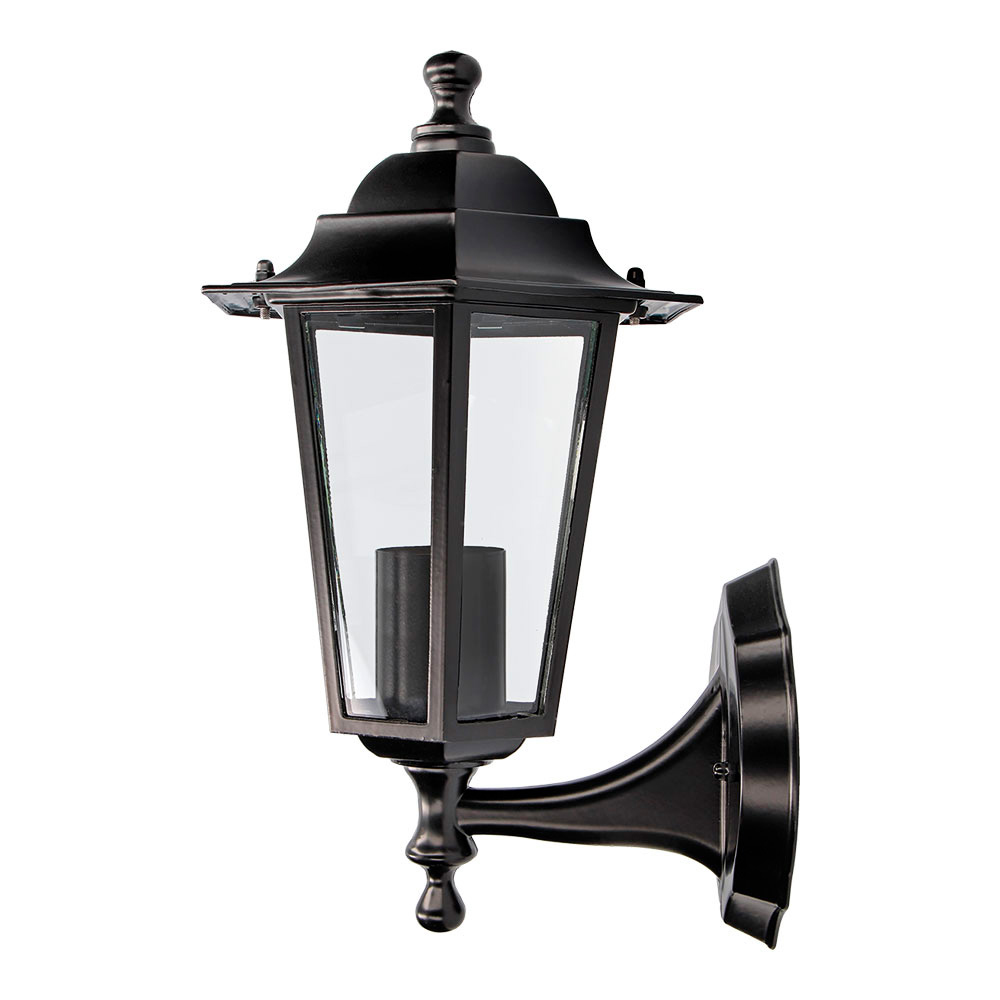 FAROL DE ALUMINIO Y CRISTAL PARA PARED. IP44 E27 60W COLOR NEGRO Ø19,5x21x32cm MODELO ZURICH. EDM