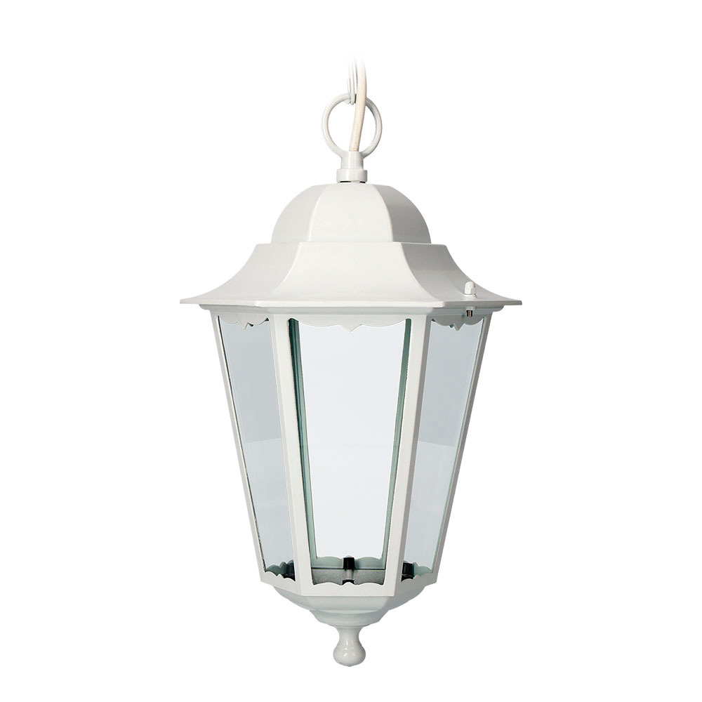 FAROL DE ALUMINIO Y CRISTAL PARA TECHO IP44 E27 100W COLOR BLANCO Ø22x96,5cm MODELO MARSELLA. EDM