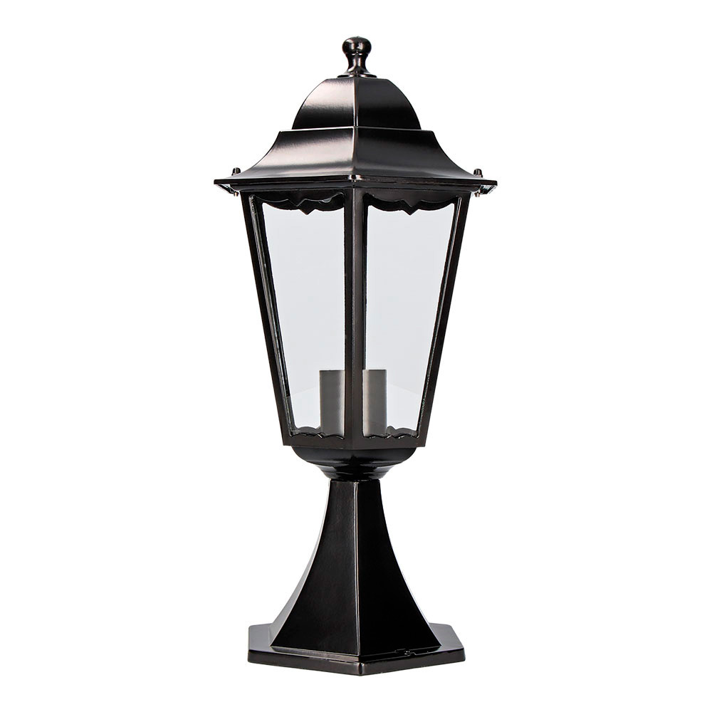 FAROL DE ALUMINIO Y CRISTAL PARA MURO IP44 E27 100W COLOR NEGRO Ø22x43,7cm MODELO MARSELLA EDM