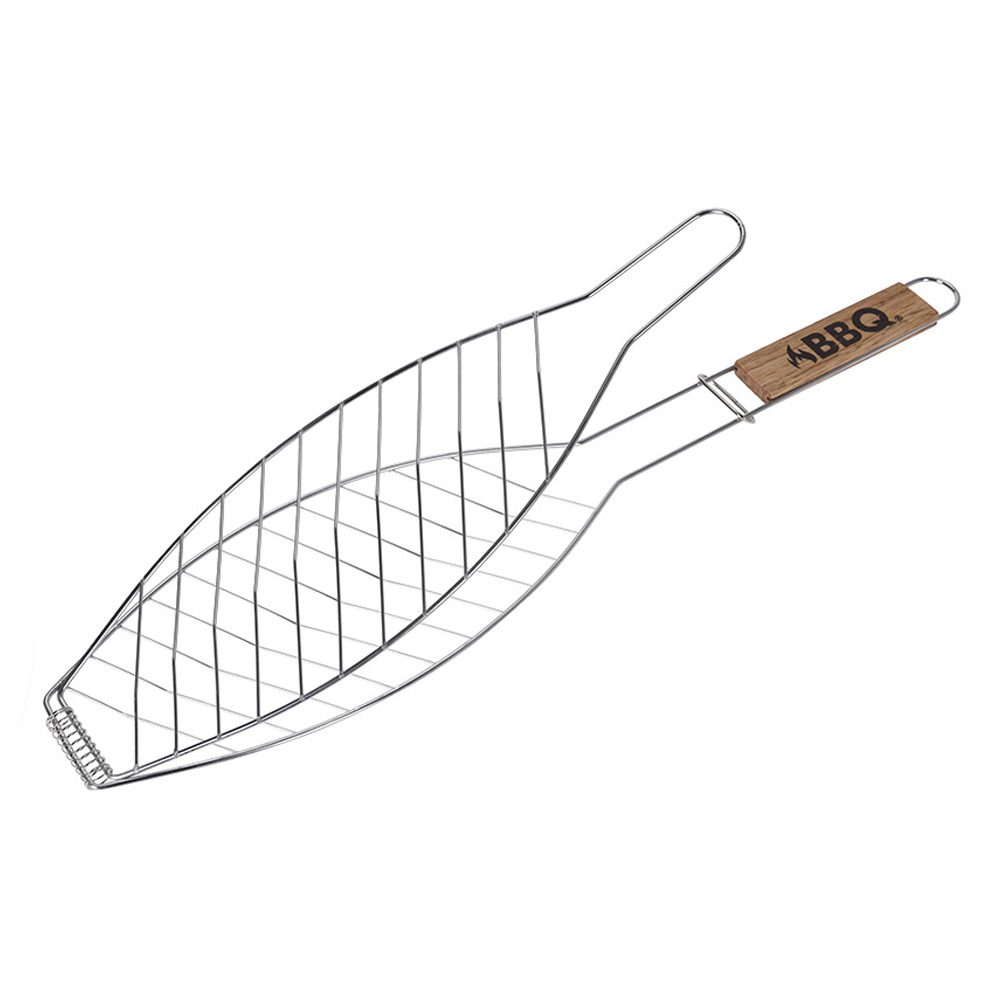 PARRILLA PARA PESCADO CON MANGO DE MADERA 14x58cm BBQ - Ítem