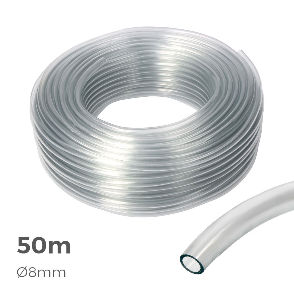 MANGUERA DE CRISTAL TRANSPARENTE Ø INTERIOR 8mm Ø EXTERIOR 12mm ROLLO 50m - Ítem