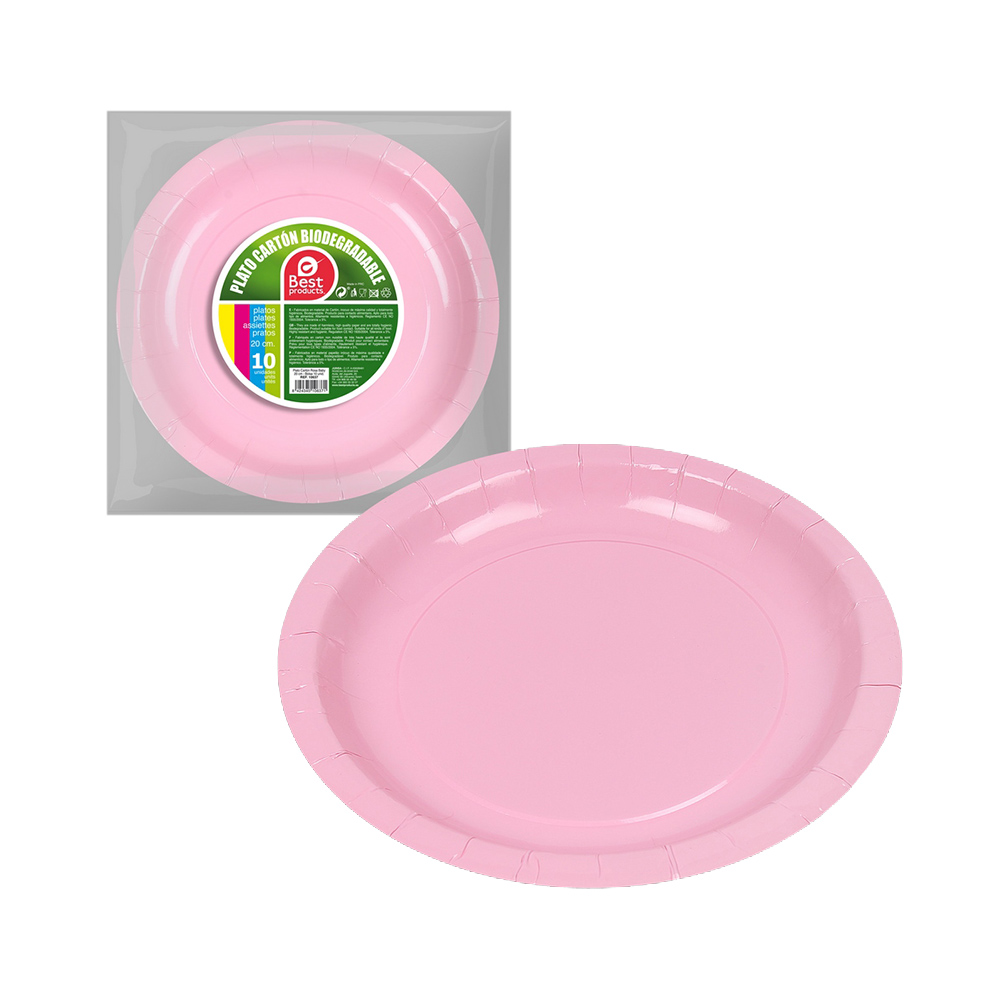 PACK CON 10 unid. PLATOS DE CARTÓN ROSA BABY Ø20cm BEST PRODUCTS GREEN