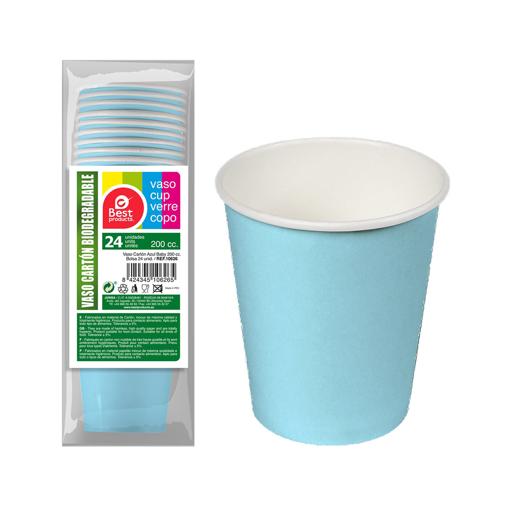 PACK 24 unid. VASOS DE CARTÓN AZULES BABY 200cc BEST PRODUCTS GREEN
