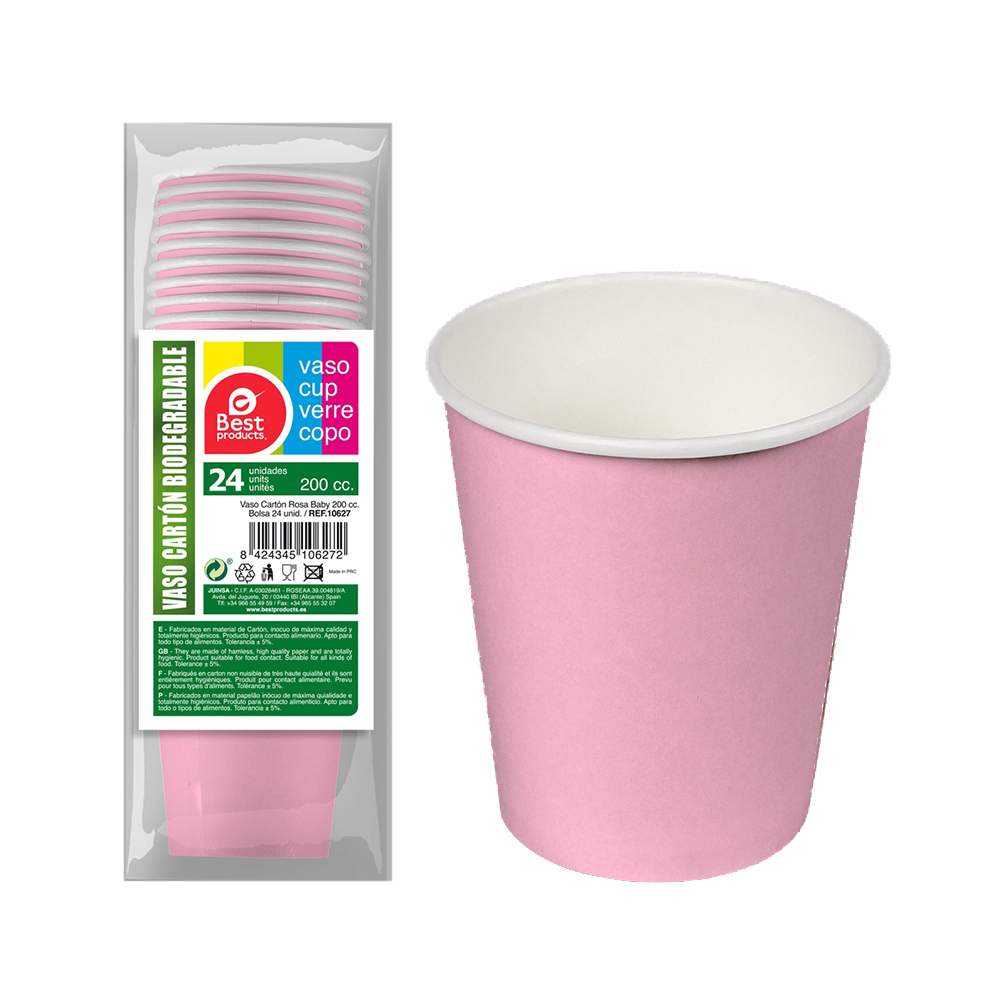 PACK 24 unid. VASOS DE CARTÓN ROSAS BABY 200cc BEST PRODUCTS GREEN