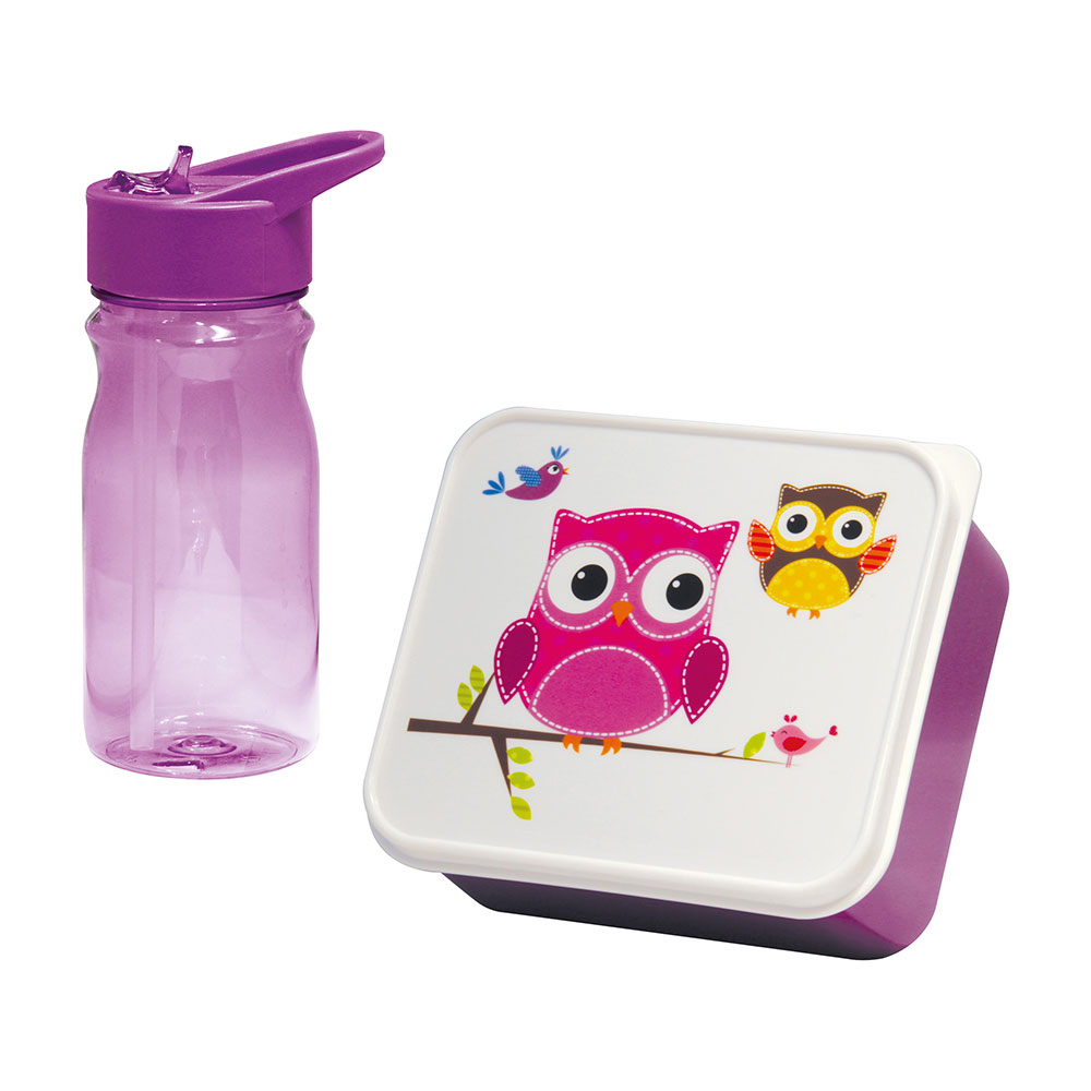 CAJA INFANTIL PARA MERIENDA CON CANTIMPLORA BUHO 0,85L/0,5L MONDEX