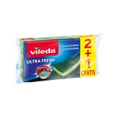 ESTROPAJO ULTRA FRESH CON ESPONJA 2+1 ANTIBACTERIAS 164001 VILEDA