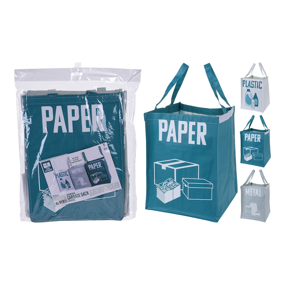 SET DE 3 BOLSAS PARA BASURA REUTILIZABLES ESPECIAL CAMPING CON MEDIDAS 30x30x39cm