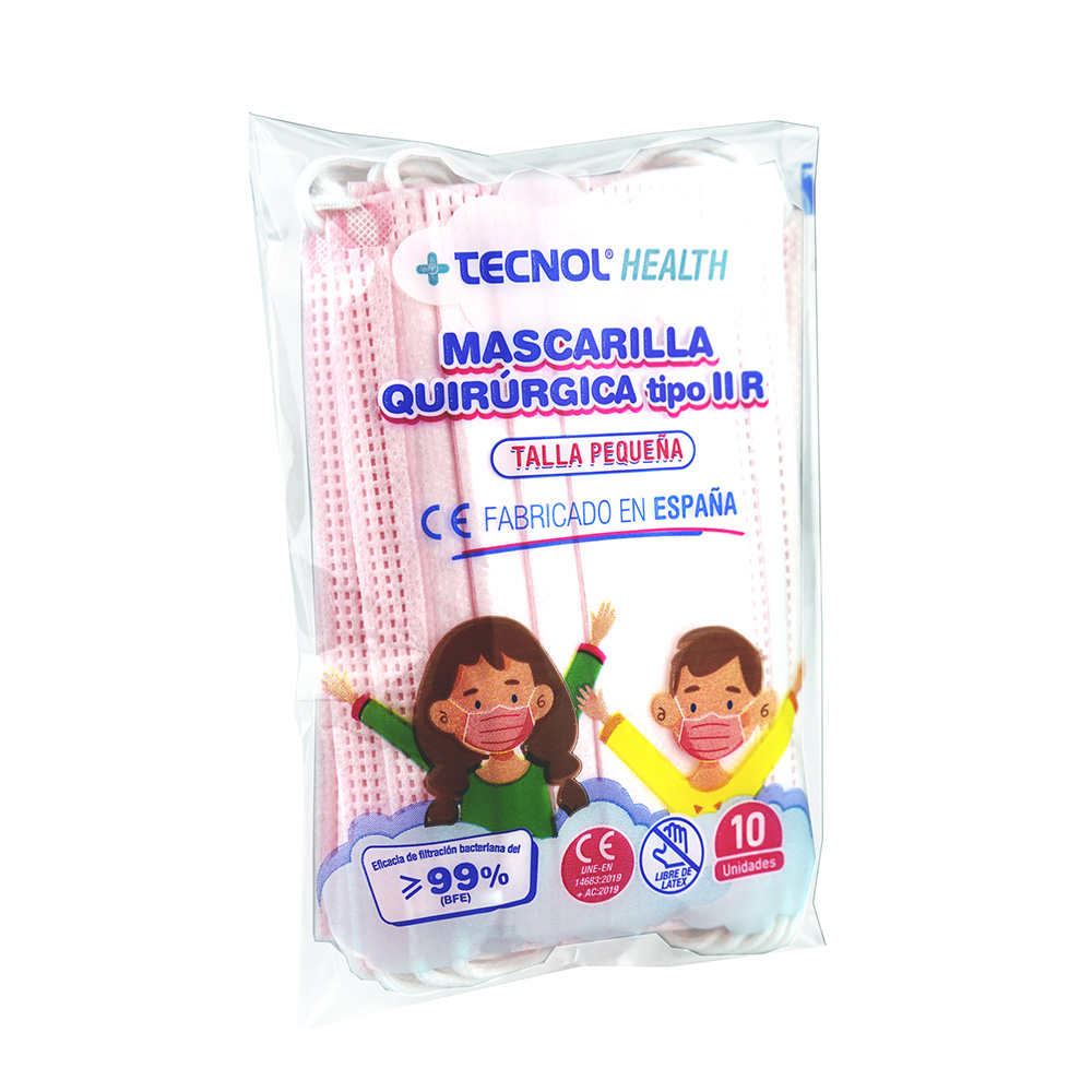 MASCARILLA QUIRÚRGICA ROSA BOLSA 10 UNIDADES INFANTIL. TECNOL