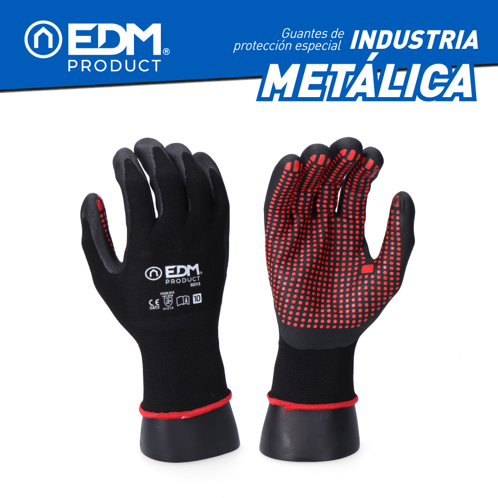 GUANTE INDUSTRIA METALÚRGICA NYLON/LYCRA RECUBIERTO DE NITRILO TALLA 9 EDM - Ítem