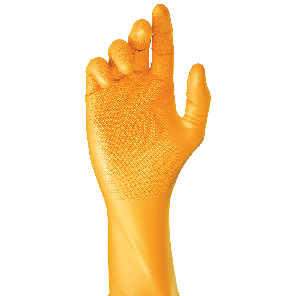 CAJA 50 GUANTES DESECHABLES NITRILO NARANJA SIN POLVO TALLA 7 JUBA