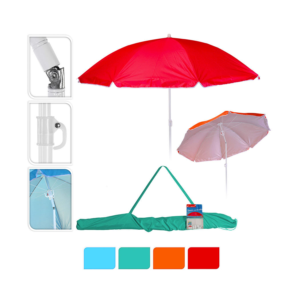 SOMBRILLA DE PLAYA Ø160cm COLORES SURTIDOS CON FUNDA - Ítem