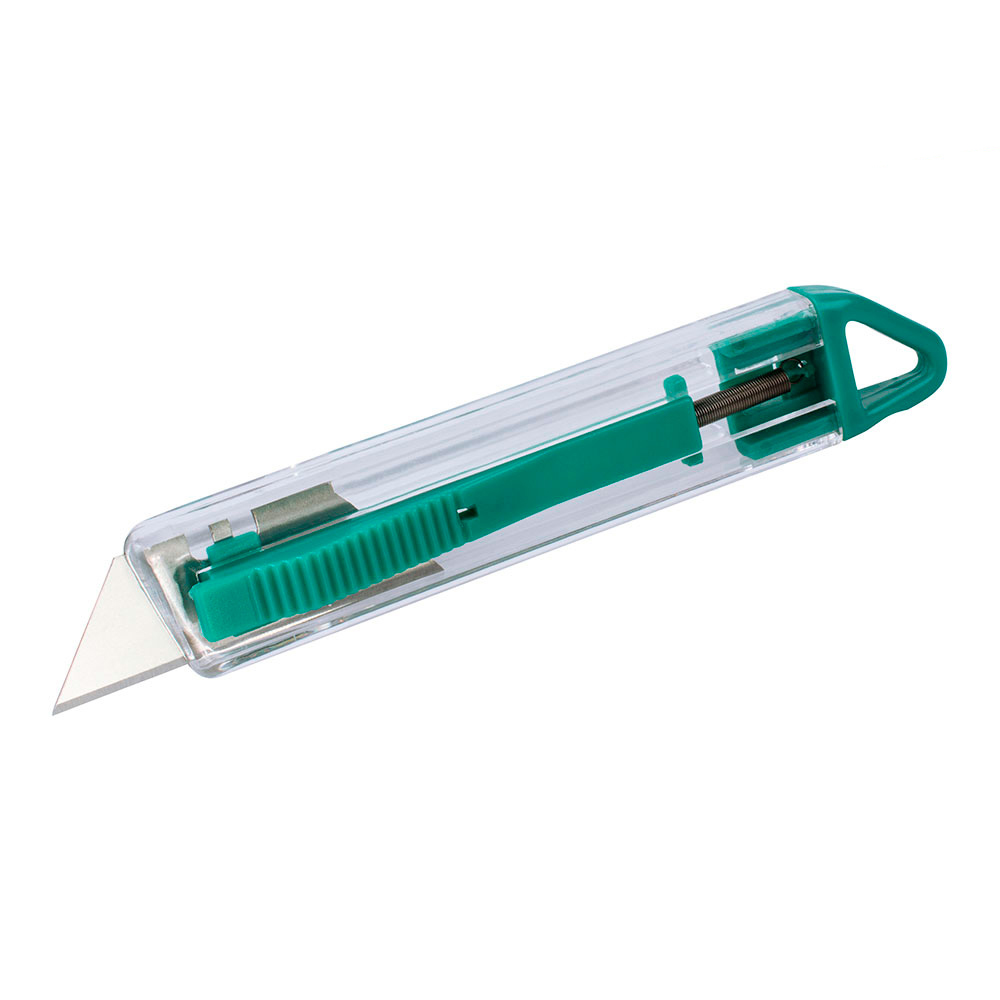 CÚTER DE SEGURIDAD DE PLÁSTICO CON CUCHILLA TRAPEZOIDAL 4135000 WOLFCRAFT - Ítem