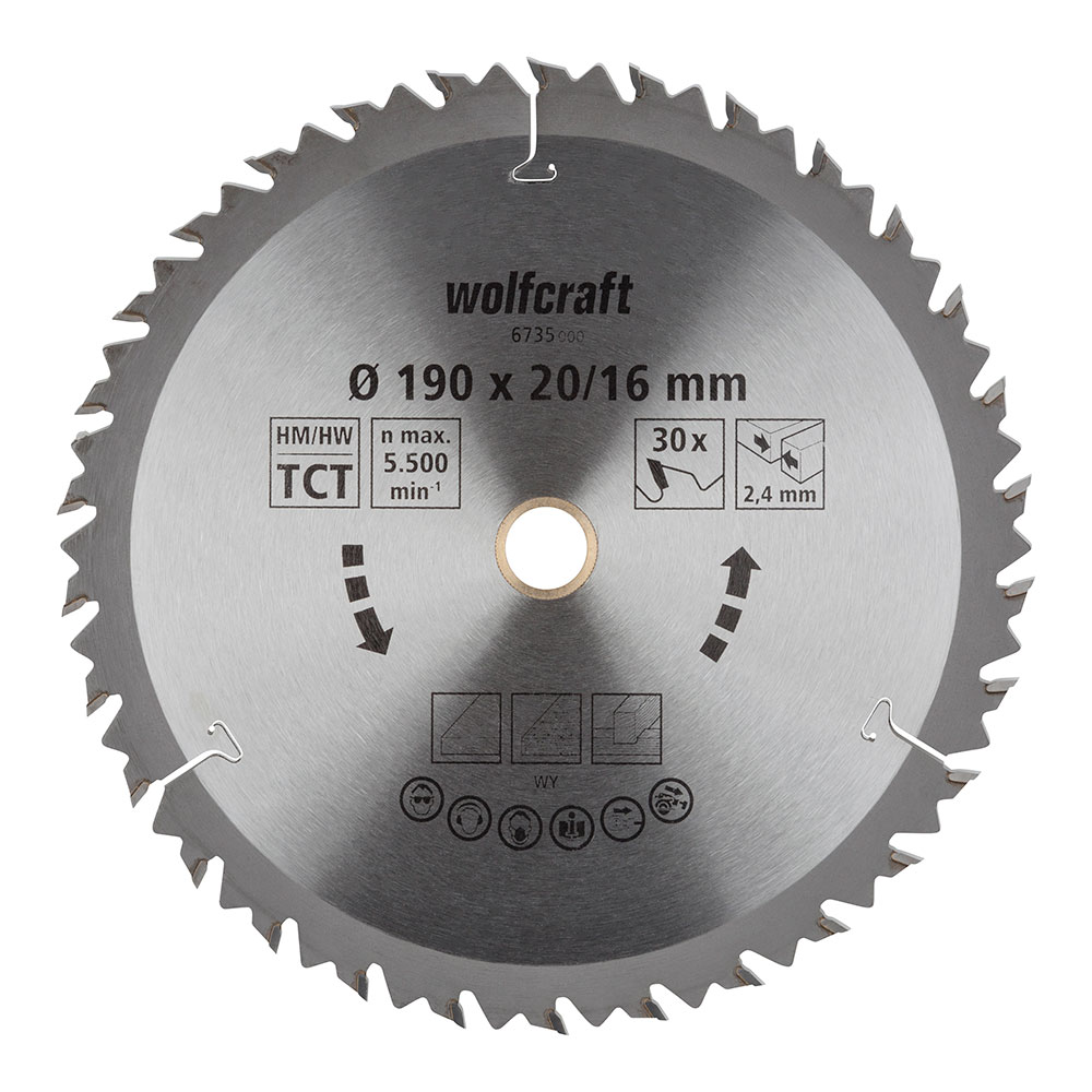 DISCO DE SIERRA CIRCULAR CT, 30 DIENTES Ø190mm 6735000 WOLFCRAFT