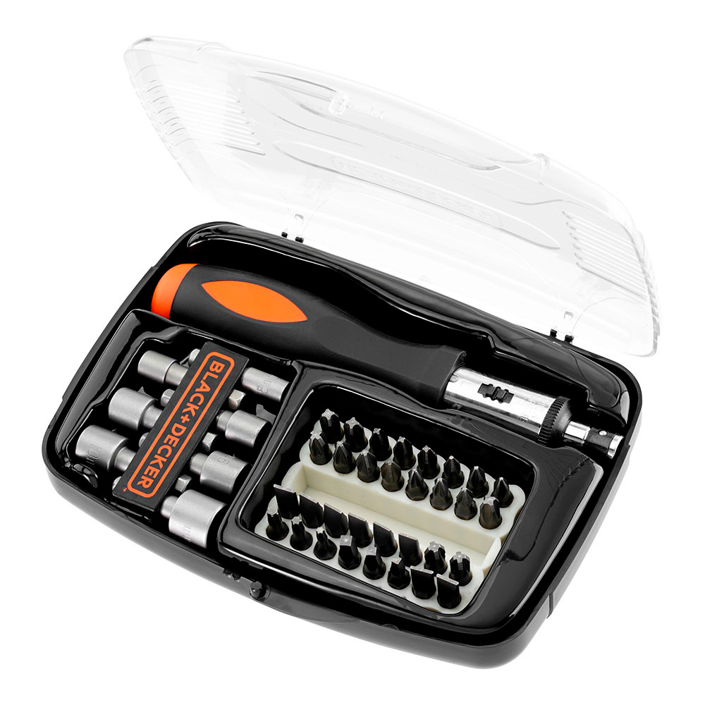 JUEGO DE 40 PIEZAS PARA ATORNILLAR CON ATORNILLADOR DE CARRACA A7062-XJ BLACK+DECKER - Ítem