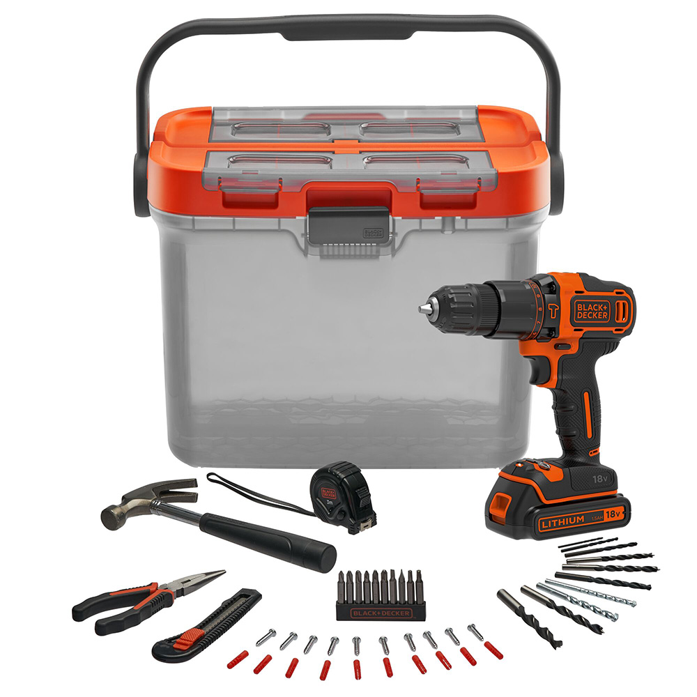 BRICO KIT CON TALADRO PERCUTOR 18V Y ACCESORIOS BCKSB05-QW BLACK+DECKER